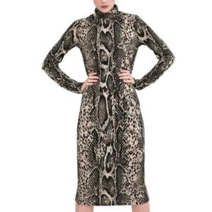 ZARA Ribbed Knit Snakeskin Animal Print Midi Dress
